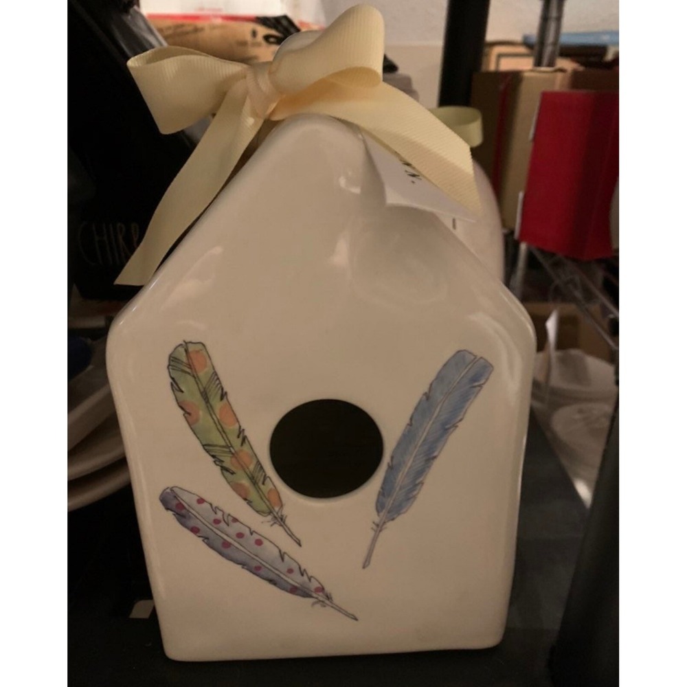 Rae Dunn Birdhouse Feather Square Yellow Ribbon